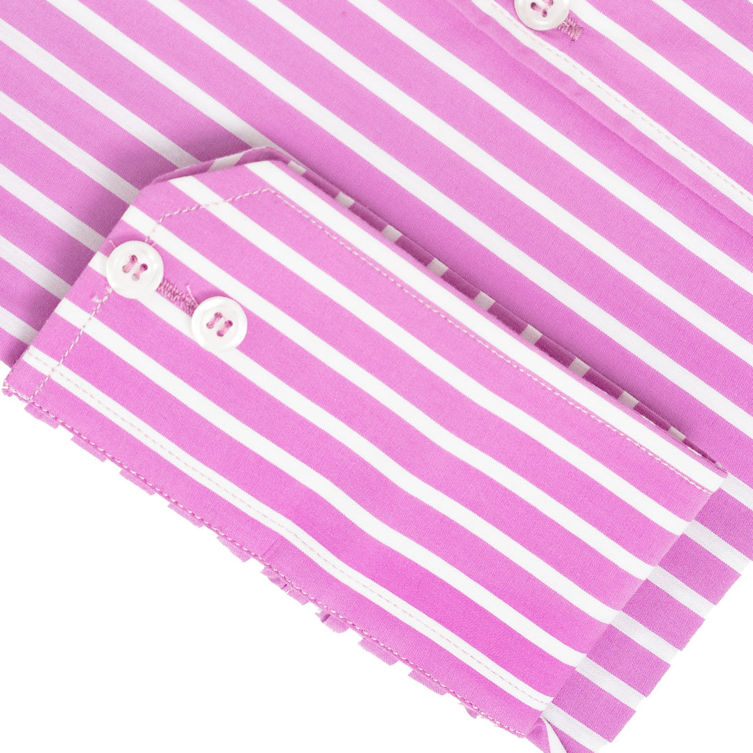 Wrinkle-Resistant Smooth Cotton Blend Purple White Striped Shirt