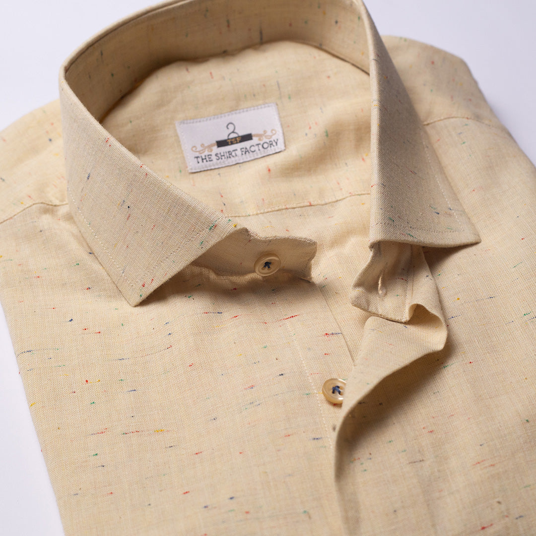 Pure Irish Linen Cream White Self-Dotted Shirt