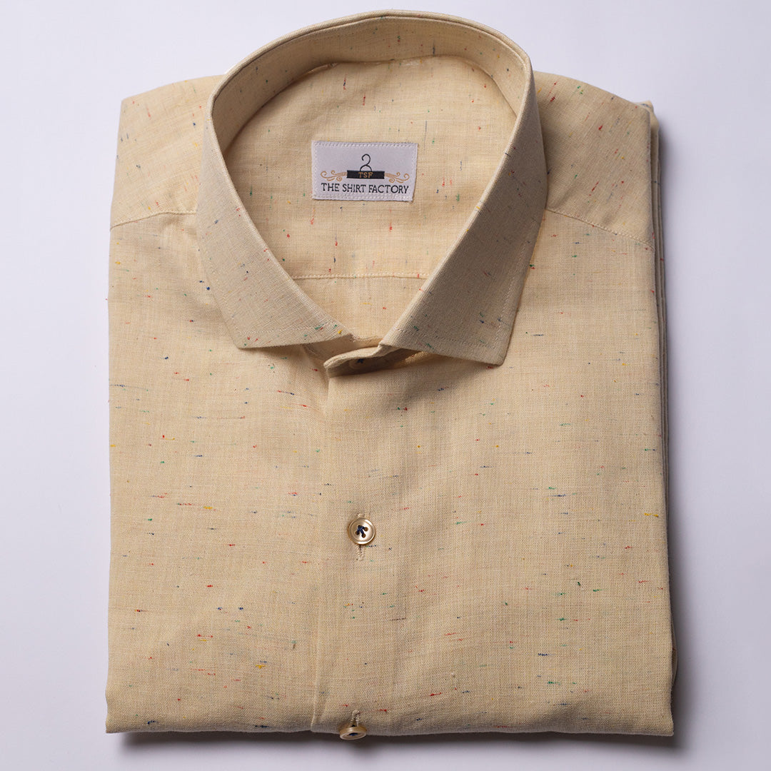 Pure Irish Linen Cream White Self-Dotted Shirt
