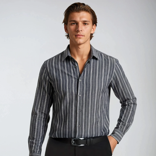Pure Cotton Slate Grey White Striped Shirt