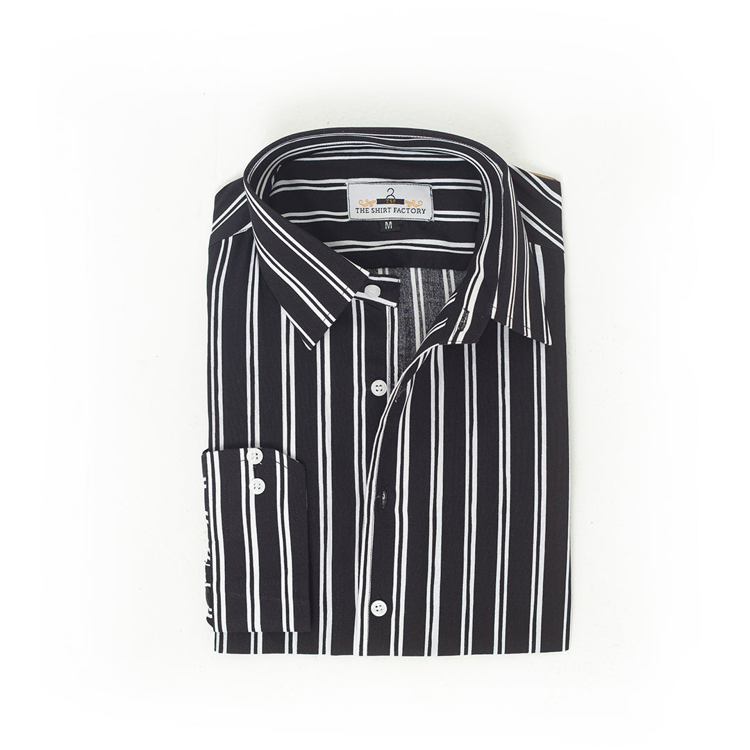 Wrinkle-Resistant Cotton Rich Blend Black Double Striped Shirt