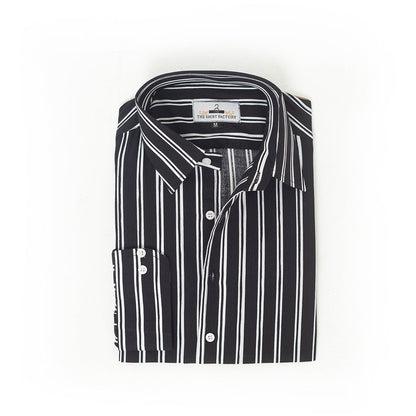 Wrinkle-Resistant Cotton Rich Blend Black Double Striped Shirt