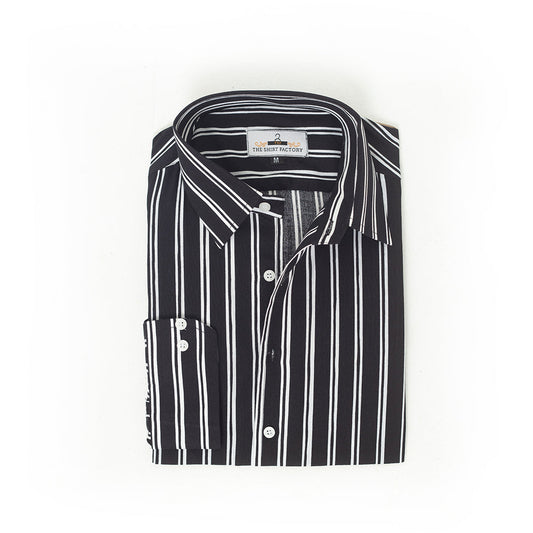 Wrinkle-Resistant Cotton Rich Blend Black Double Striped Shirt