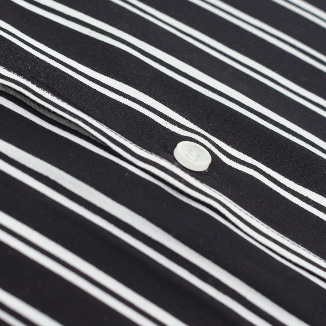 Wrinkle-Resistant Cotton Rich Blend Black Double Striped Shirt