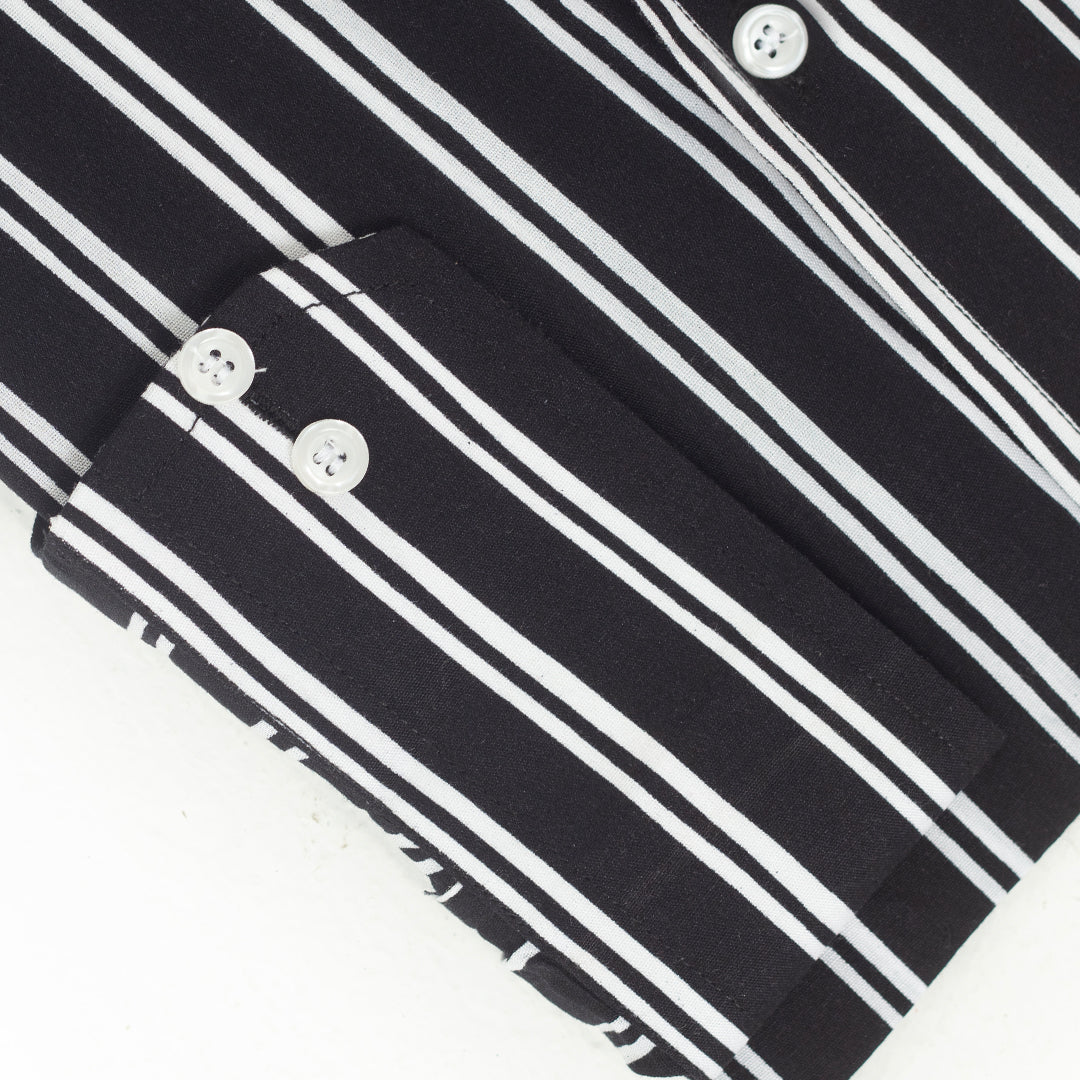 Wrinkle-Resistant Cotton Rich Blend Black Double Striped Shirt