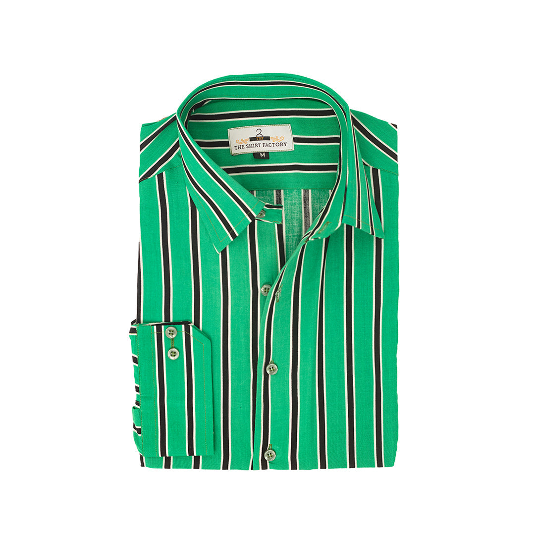 Pure Cotton Emerald Green Striped Shirt