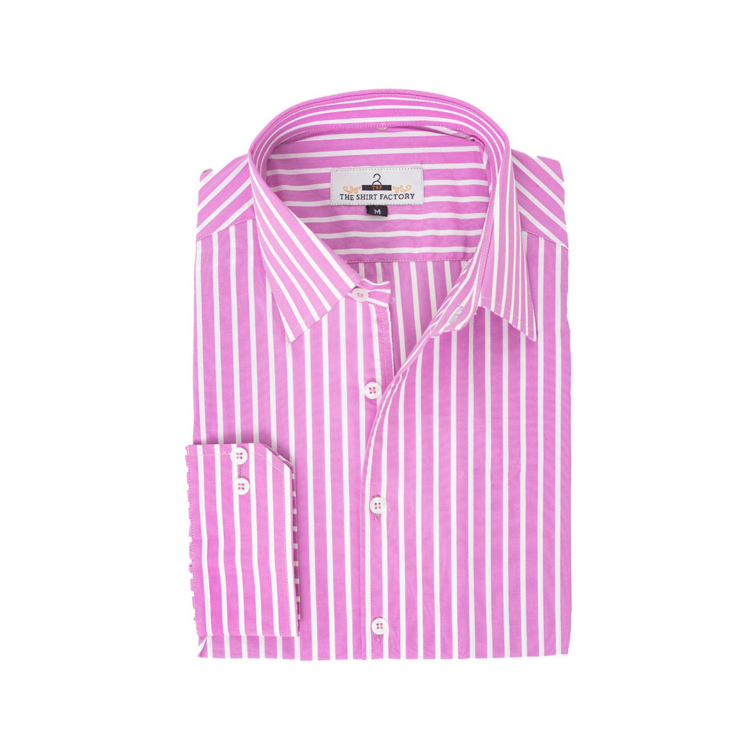 Wrinkle-Resistant Smooth Cotton Blend Purple White Striped Shirt