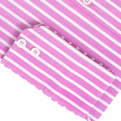 Wrinkle-Resistant Smooth Cotton Blend Purple White Striped Shirt