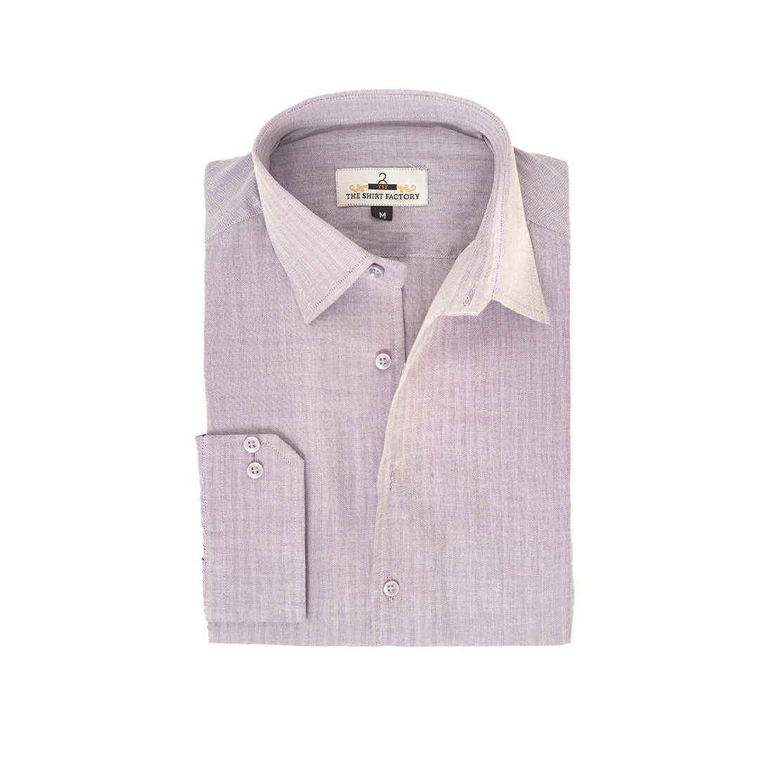 Pure Cotton Mauve Purple Herringbone Self-Textured Shirt