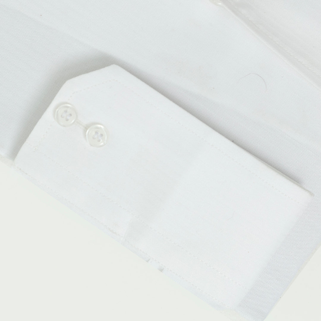 Wrinkle-Resistant Smooth Cotton Blend White Self-Textured Formal Shirt