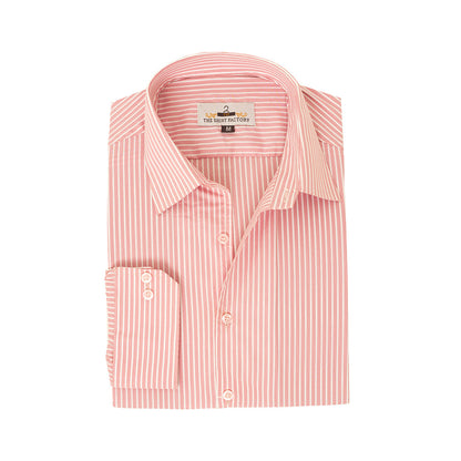 Wrinkle-Resistant Smooth Cotton Blend Pink White Striped Shirt