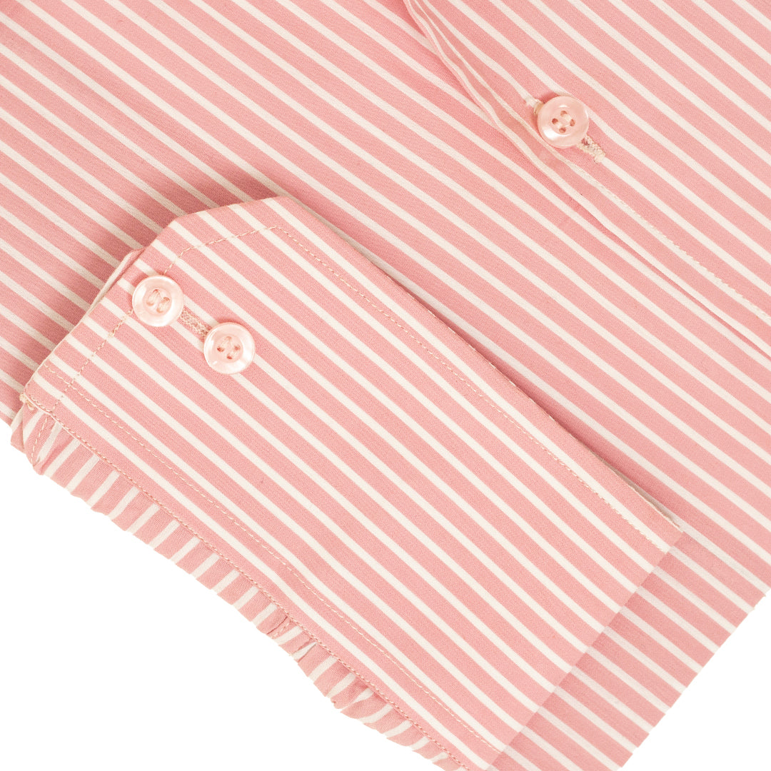 Wrinkle-Resistant Smooth Cotton Blend Pink White Striped Shirt