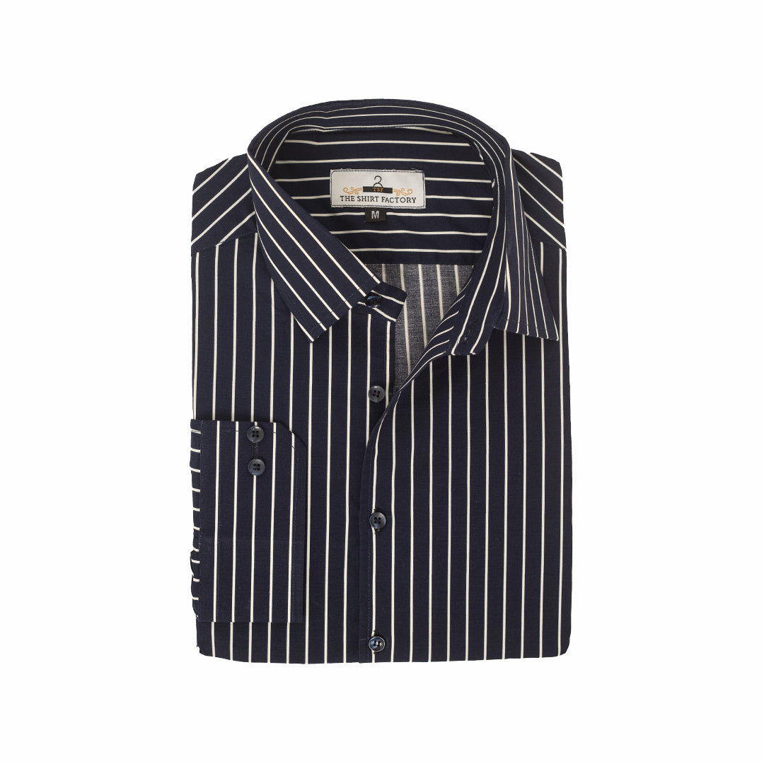 Pure Cotton Navy Blue White Striped Shirt