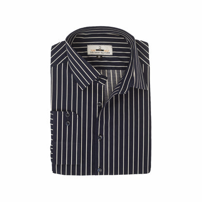 Pure Cotton Navy Blue White Striped Shirt