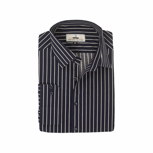 Pure Cotton Navy Blue White Striped Shirt