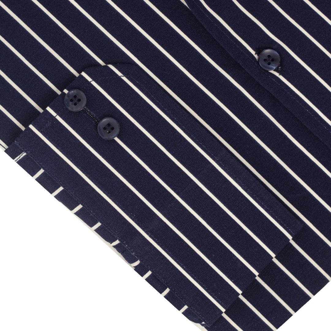 Pure Cotton Navy Blue White Striped Shirt