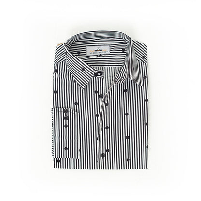 Wrinkle-Resistant Poly Cotton Black Monochrome Striped & Dotted Shirt