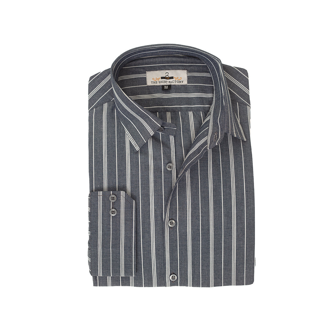 Pure Cotton Slate Grey White Striped Shirt