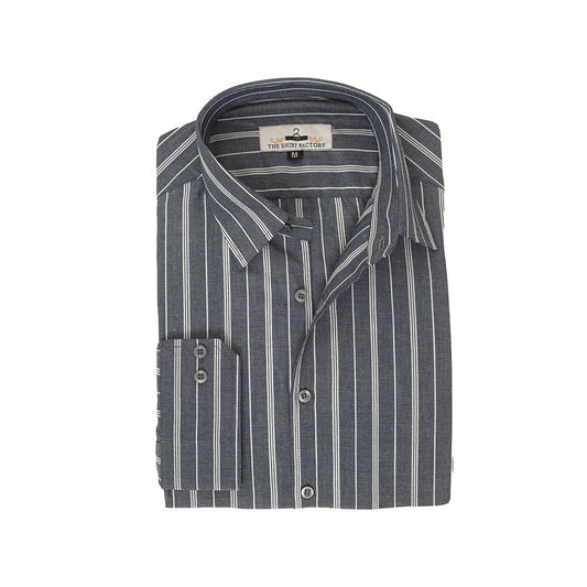 Pure Cotton Slate Grey White Striped Shirt