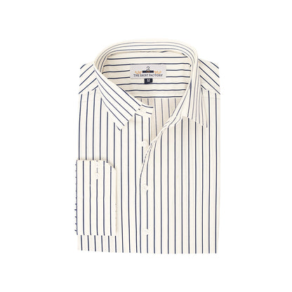 Wrinkle-Resistant Cotton Blend White Navy Striped Shirt