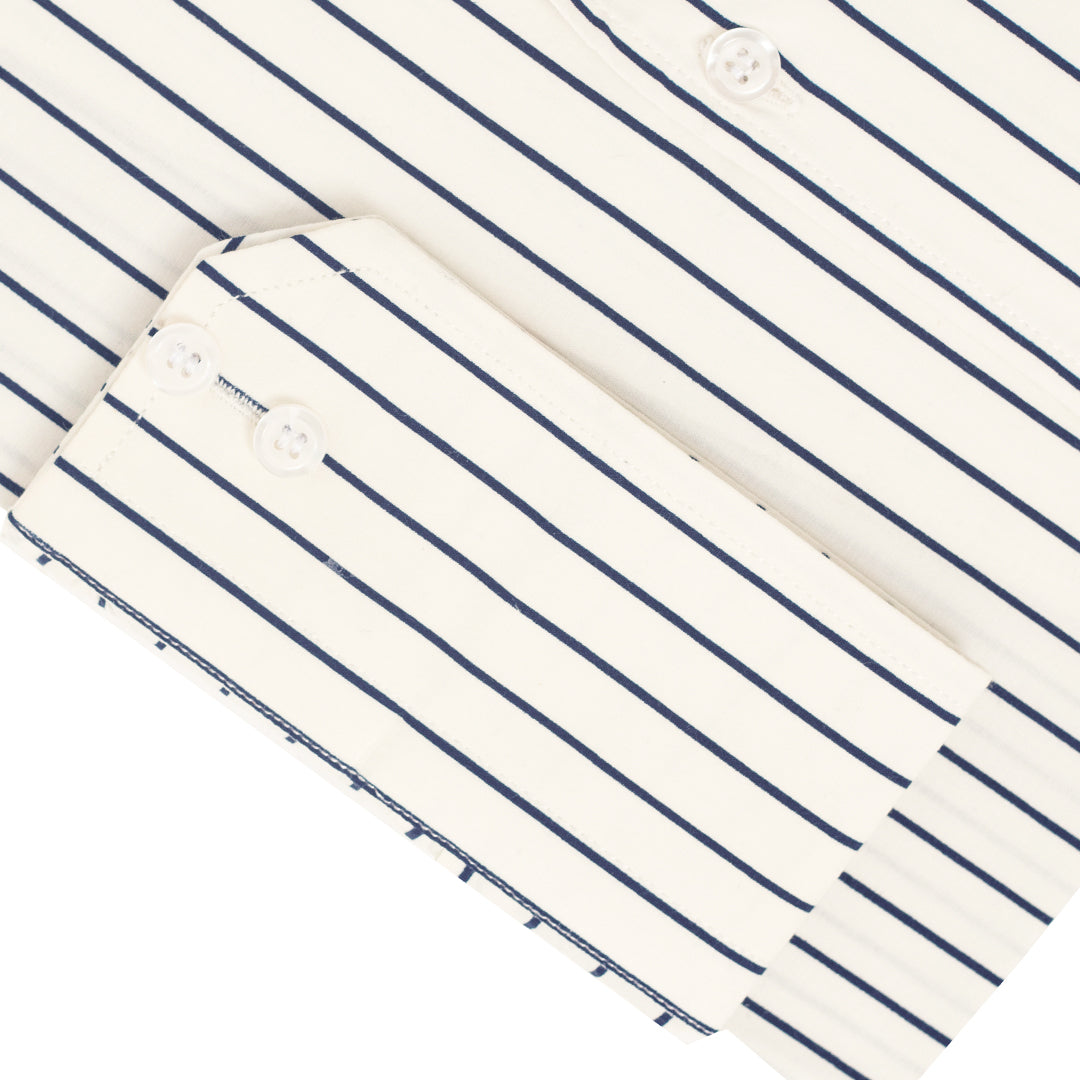 Wrinkle-Resistant Cotton Blend White Navy Striped Shirt