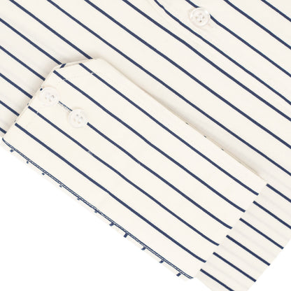 Wrinkle-Resistant Cotton Blend White Navy Striped Shirt