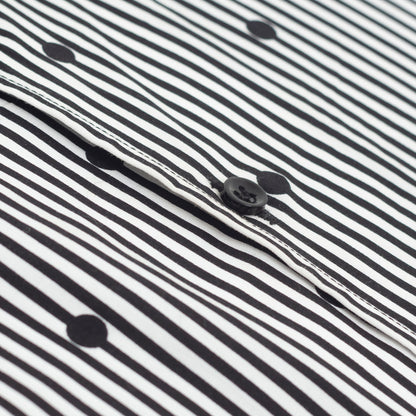 Wrinkle-Resistant Poly Cotton Black Monochrome Striped & Dotted Shirt