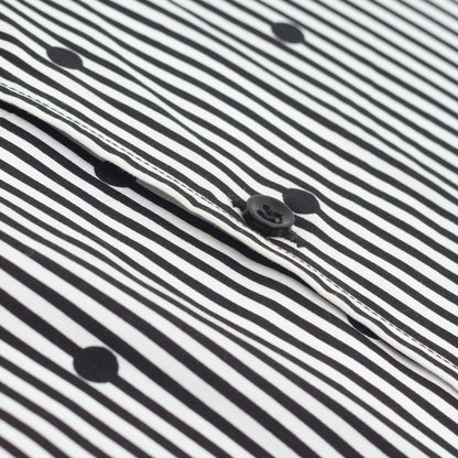 Wrinkle-Resistant Poly Cotton Black Monochrome Striped & Dotted Shirt