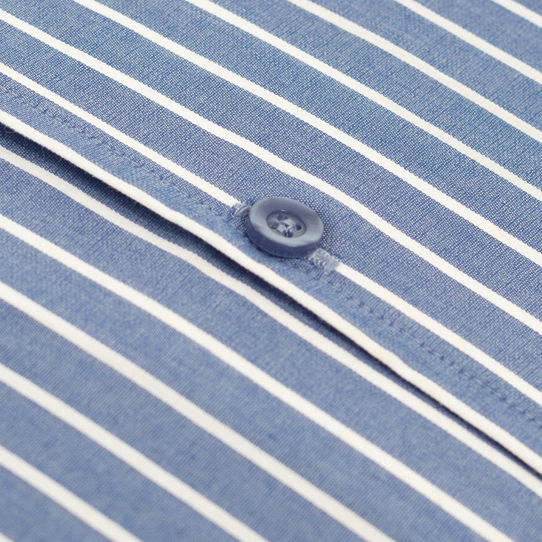 Wrinkle-Resistant Cotton Blend Mid Blue White Striped Shirt