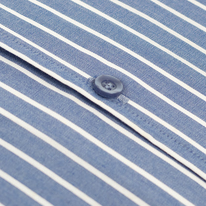 Wrinkle-Resistant Cotton Blend Mid Blue White Striped Shirt