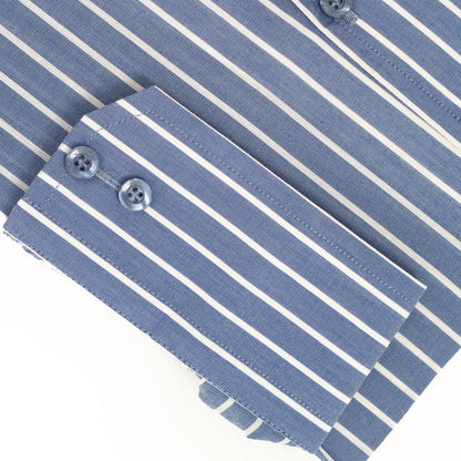 Wrinkle-Resistant Cotton Blend Mid Blue White Striped Shirt