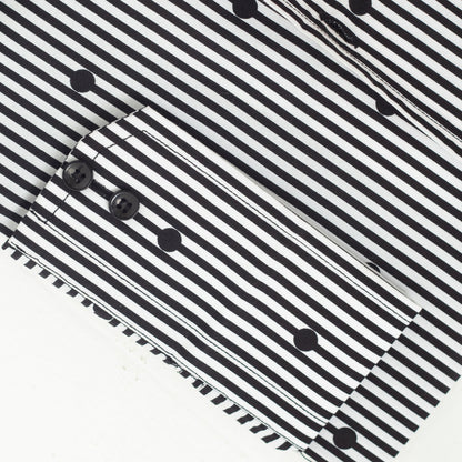 Wrinkle-Resistant Poly Cotton Black Monochrome Striped & Dotted Shirt