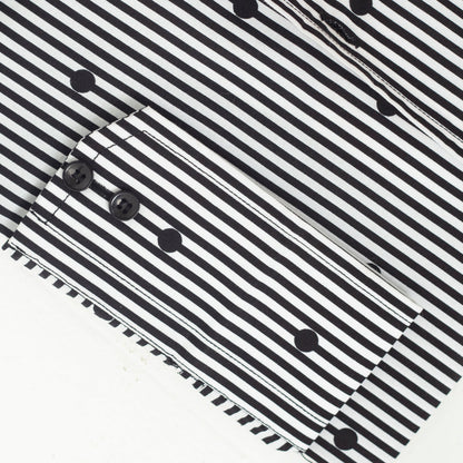 Wrinkle-Resistant Poly Cotton Black Monochrome Striped & Dotted Shirt
