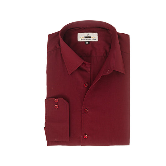 Wrinkle-Resistant Smooth Cotton Blend Red Wine Shirt
