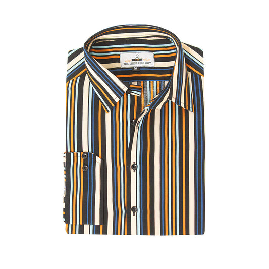Wrinkle-Resistant Smooth Cotton Blend Multi-Striped Shirt