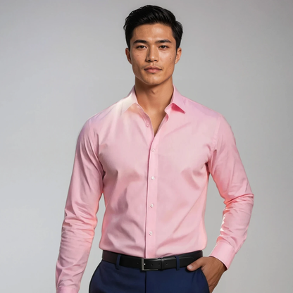 Wrinkle-Resistant Smooth Cotton Blend Baby Pink Shirt