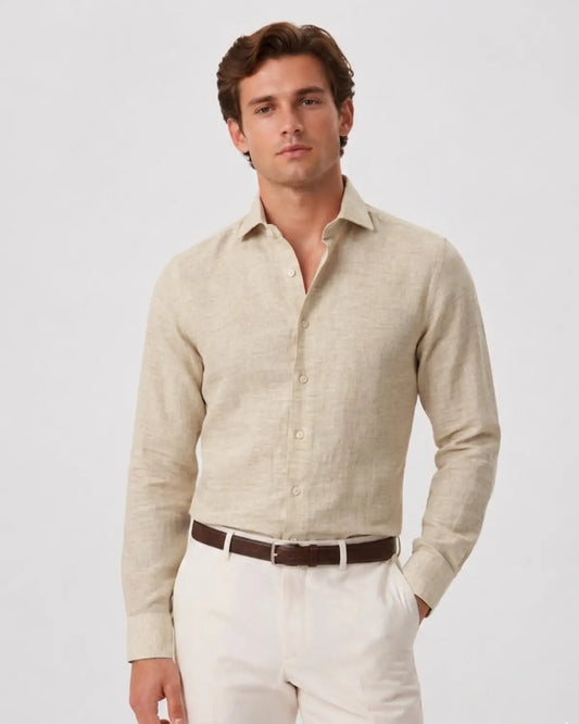 Ivory White Slub Irish Linen Shirt