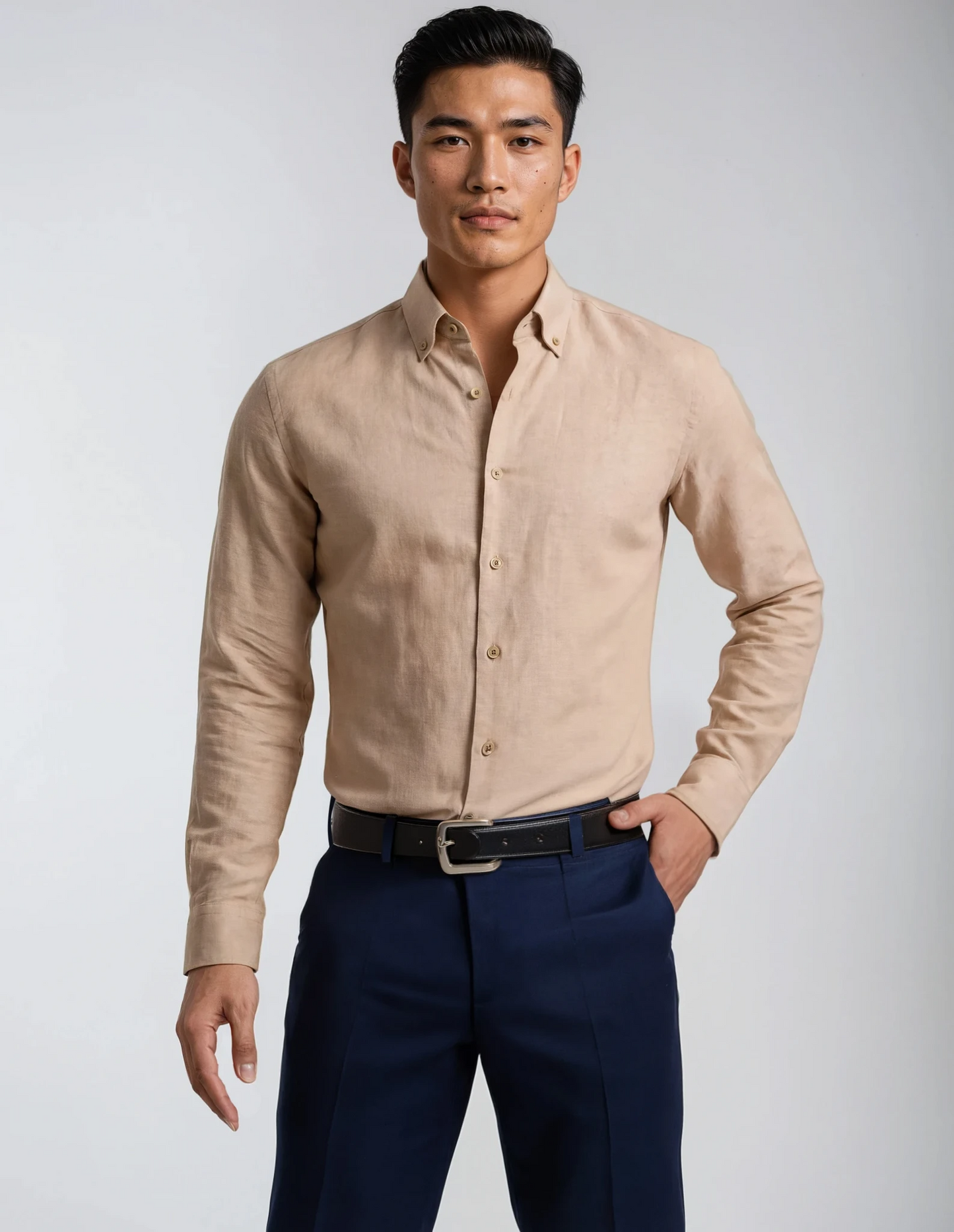Pure Cotton Cream White Self-Textured Shirt