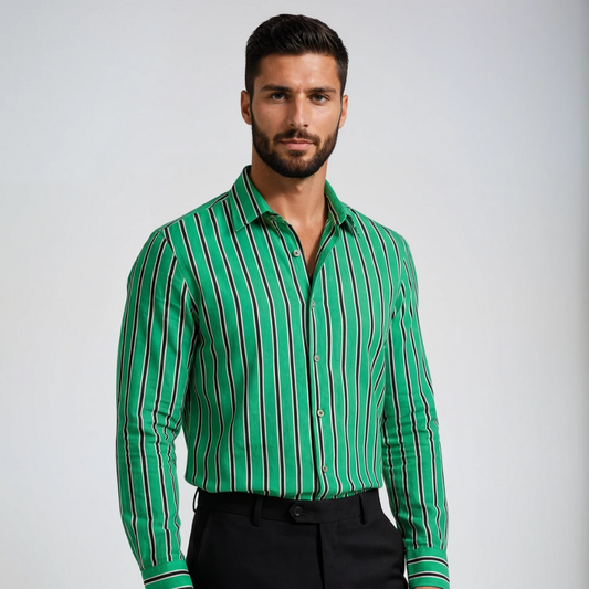 Pure Cotton Emerald Green Striped Shirt