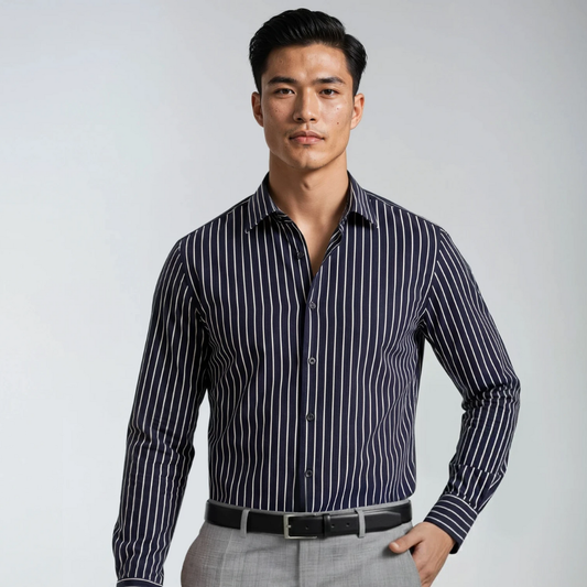 Pure Cotton Navy Blue White Striped Shirt