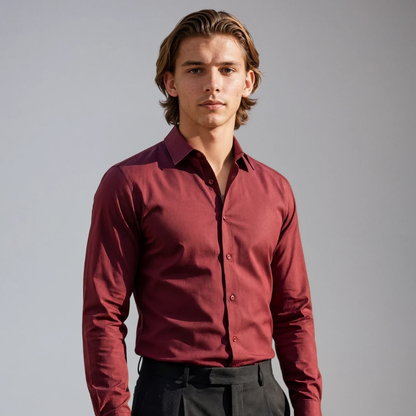 Wrinkle-Resistant Smooth Cotton Blend Red Wine Shirt