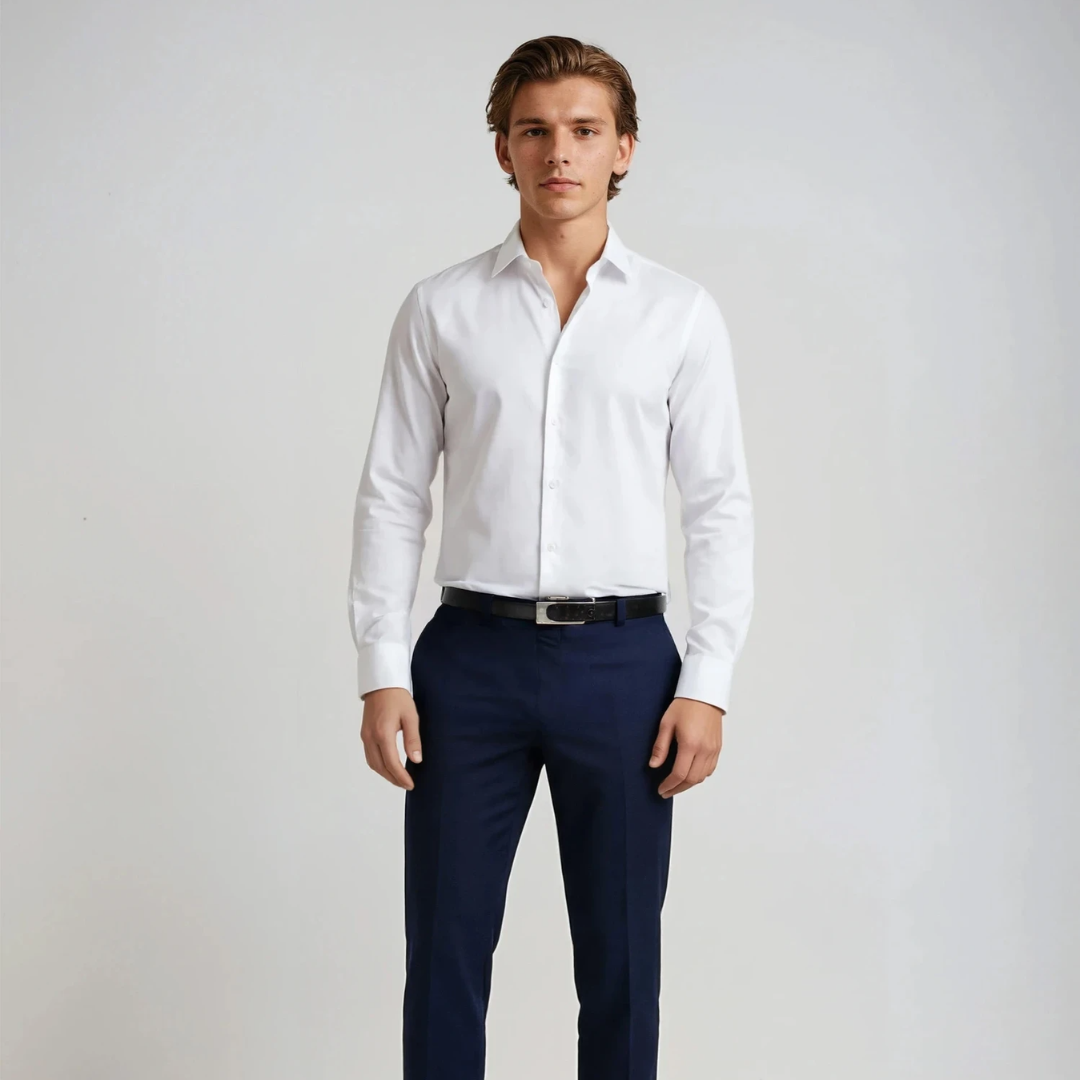 Wrinkle-Resistant Smooth Cotton Blend White Self-Textured Formal Shirt