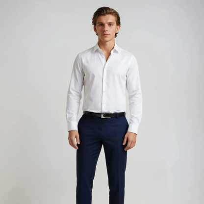 Wrinkle-Resistant Smooth Cotton Blend White Self-Textured Formal Shirt